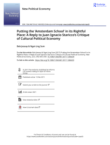Amsterdam School & Cultural Political Economy: A Reply to Staricco