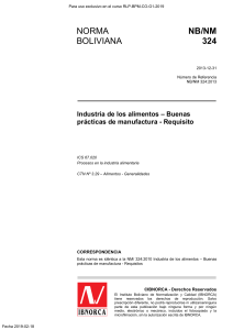 Norma Boliviana NB/NM 324: Buenas Prácticas de Manufactura en Alimentos