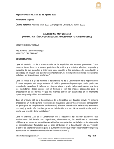 Acuerdo MDT-2021-219: Normativa Visto Bueno Ecuador - Ministerio Trabajo