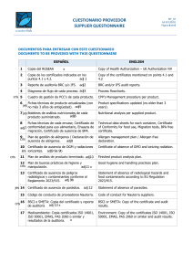 Cuestionario Proveedor: Seguridad y Calidad Alimentaria