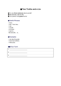 Two Truths and a Lie Game: English Speaking Activity Worksheet