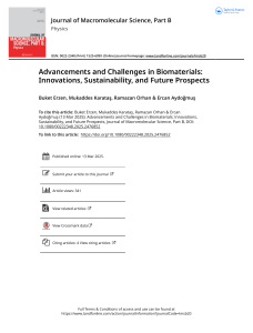 Biomaterials: Innovations, Sustainability, and Future Prospects Review