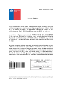 Informe de Registro de Entidad Religiosa - Ministerio de Justicia Chile