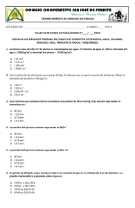 Taller de Refuerzo de F&iacute;sica 8&deg; Grado: Densidad, Presi&oacute;n y Fluidos