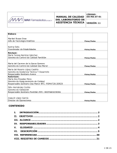 Manual de Calidad Laboratorio Asistencia T&eacute;cnica MAVI Farmac&eacute;utica