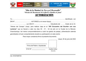Autorizaci&oacute;n para Encuentro de Escritores - I.E. H&eacute;roes del Cenepa