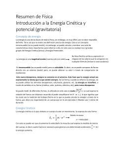Resumen de Energía Cinética y Potencial Gravitatoria en Física