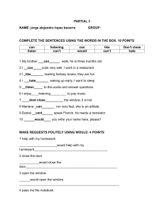 English Language Partial Exam: Grammar, Vocabulary & Prepositions