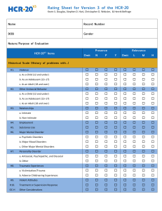 HCR-20 V3 Rating Sheet: Violence Risk Assessment