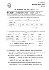 Examen Parcial de Qu&iacute;mica II: Cin&eacute;tica, Termodin&aacute;mica y Termoqu&iacute;mica