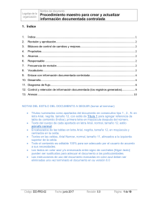 Procedimiento Maestro: Creaci&oacute;n y Actualizaci&oacute;n de Informaci&oacute;n Documentada