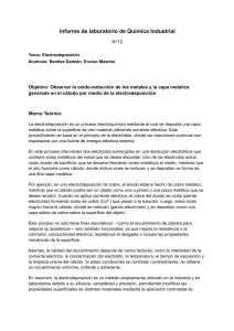 Informe de Laboratorio: Electrodeposici&oacute;n en Qu&iacute;mica Industrial