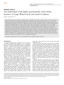 Psychopathic Traits: Better Lying Learners? Neural & Behavioral Evidence