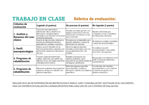 Rúbrica de Evaluación: Plan de Intervención Neuropsicológico Confabulación
