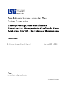 Costos y Presupuesto Mamposter&iacute;a Confinada - Tesis