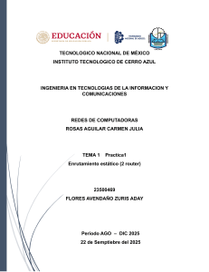 Pr&aacute;ctica de Enrutamiento Est&aacute;tico (2 Routers) en Packet Tracer