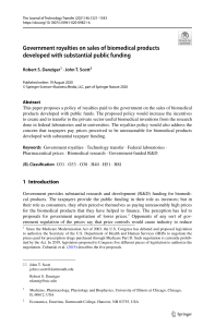 Government Royalties on Biomedical Products: Public Funding & Tech Transfer