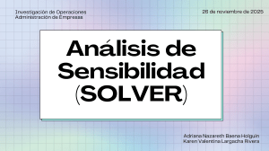An&aacute;lisis de Sensibilidad con Solver en Investigaci&oacute;n de Operaciones