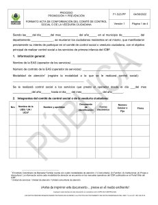 Acta de Conformaci&oacute;n Comit&eacute; Control Social ICBF - Veedur&iacute;a Ciudadana