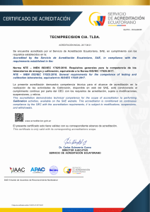 Certificado de Acreditaci&oacute;n ISO/IEC 17025:2018 para Tecniprecision CIA. TLDA.