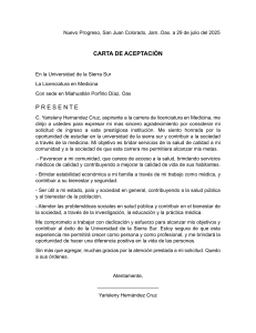 Carta de Aceptaci&oacute;n Medicina Universidad Sierra Sur