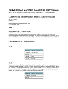 Informe de Laboratorio Hidr&aacute;ulica: P&eacute;rdida de Fricci&oacute;n