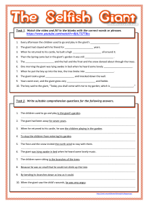 The Selfish Giant Worksheet