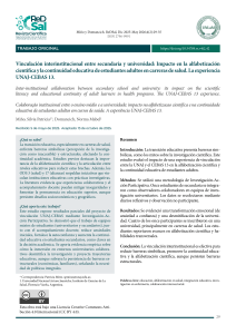 Vinculaci&oacute;n interinstitucional entre secundaria y universidad: Impacto en la alfabetizaci&oacute;n cient&iacute;fica y la continuidad educativa de estudiantes adultos en carreras de salud. La experiencia UNAJ-CEBAS 13.