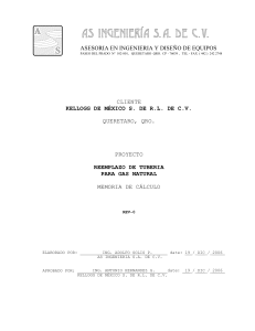 Informe de C&aacute;lculo para Reemplazo de Tuber&iacute;a de Gas Natural