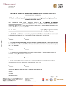 Certificaci&oacute;n LA/FT Colombia - Formato Anexo 9