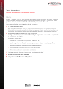 Tarea: Aplicaci&oacute;n de Biotecnolog&iacute;a en la Industria de Alimentos
