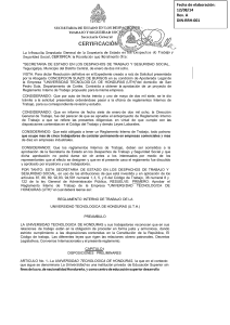Reglamento Interno de Trabajo UTH - Aprobaci&oacute;n Oficial