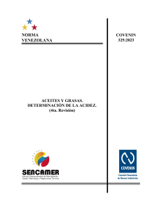 Norma Venezolana COVENIN 325:2023 - Determinaci&oacute;n de Acidez en Aceites y Grasas