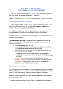Resumen Tema 1: Introducci&oacute;n a la Criminolog&iacute;a