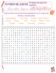 B&uacute;squeda de Palabras en Ingl&eacute;s: Colores, N&uacute;meros, Vocabulario de Clase