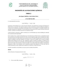 Tarea 3 Ingenier&iacute;a de Reacciones Qu&iacute;micas: Cumeno y Reactores Semibatch