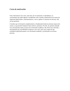Carta de motivaci&oacute;n para curso de Ingenier&iacute;a Biomec&aacute;nica