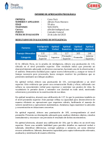 Informe de Evaluaci&oacute;n Psicol&oacute;gica de Alfredo Viera