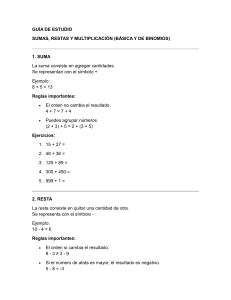 Gu&iacute;a de Estudio: Sumas, Restas y Multiplicaci&oacute;n