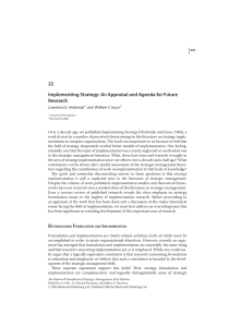 Implementing Strategy: Appraisal & Future Research Agenda