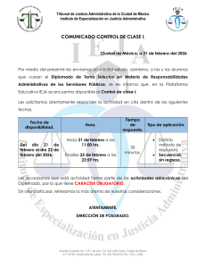 Comunicado Control de Clase I - Diplomado en Responsabilidades Administrativas