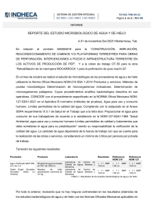 Informe Microbiol&oacute;gico de Agua y Hielo - INDHECA