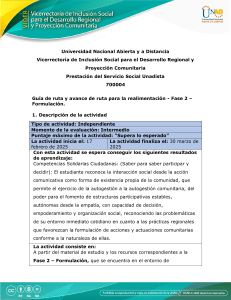 Gu&iacute;a de ruta Fase 2 Formulaci&oacute;n UNAD Servicio Social