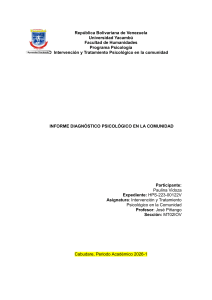 Informe diagn&oacute;stico psicol&oacute;gico: intervenci&oacute;n comunitaria en Grupo Ebenezer