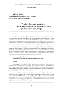 Teor&iacute;as &eacute;ticas contempor&aacute;neas: Cuatro respuestas a desaf&iacute;os sociales y pol&iacute;ticos