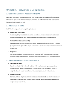Unidad 2: El Hardware de la Computadora