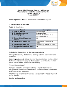 English IV Task 2: Weekend Travel Plans Learning Guide