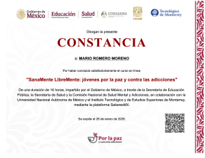 Constancia de curso: SanaMente LibreMente para j&oacute;venes