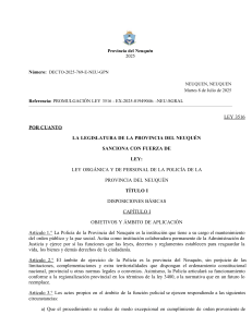 Ley 3516: Organizaci&oacute;n y Personal de la Polic&iacute;a de Neuqu&eacute;n