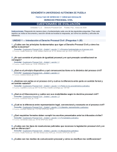Cuestionario de Evaluaci&oacute;n de Derecho Procesal Civil, Unidades 1-2